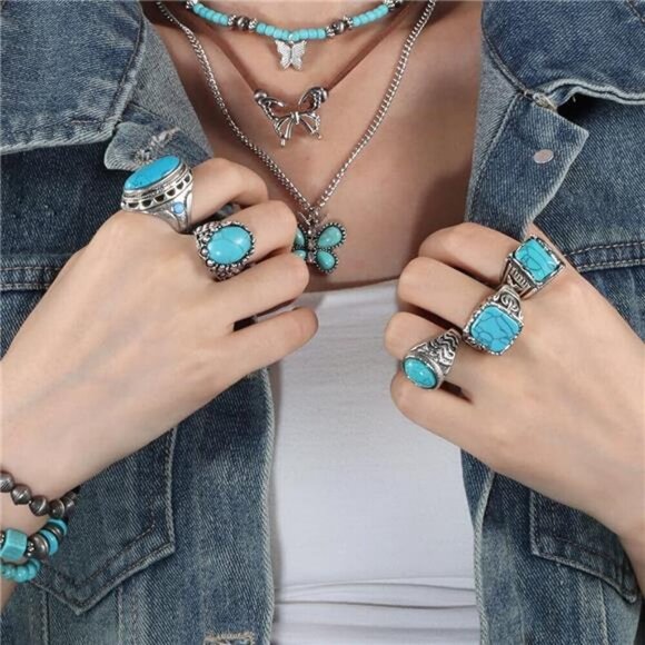 Bohemian Turquoise Jewelry Set – 12-Piece Western-Inspired Collection Cowgirl - Picture 5 of 7